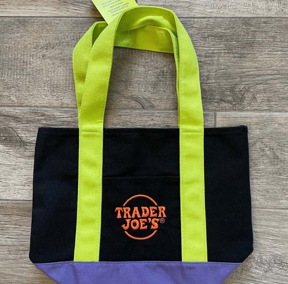 Trader Joe's Limited Edition Mini Halloween Canvas Tote Bag Black/Purple/Green